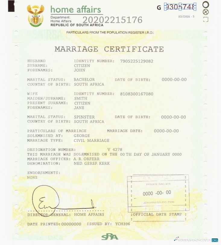 Download South Africa marriage certificate template in PSD format Photoshop template